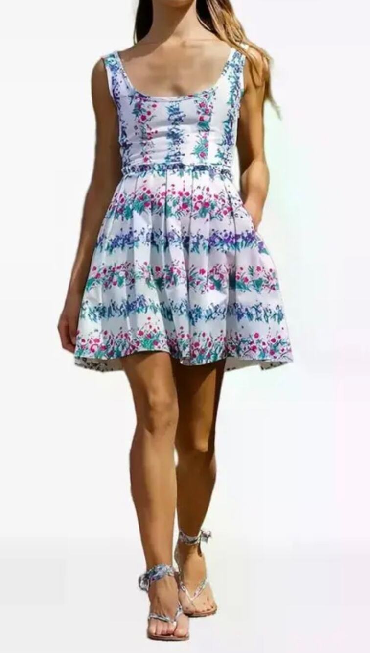 Luisa Beccaria Floral Printed Mini Dress in White Multi IT 44 US 8